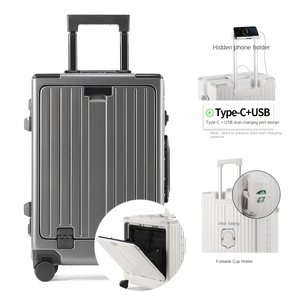 <strong>Multifunctional</strong> Front Open Lid PC Aluminum Frame Trolley <strong>Suitcase</strong> 18/20Inch Computer Boarded Luggage Universal Wheel Travel Case - Product Image 1