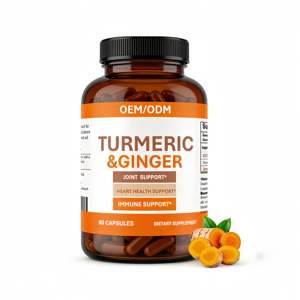 Capsules de curcuma et de gingembre - Complément alimentaire pour le soutien des articulations, du cœur et du système immunitaire |   Complément alimentaire naturel à base de plantes, 60 gélules, OEM/ODM - Product Image 1