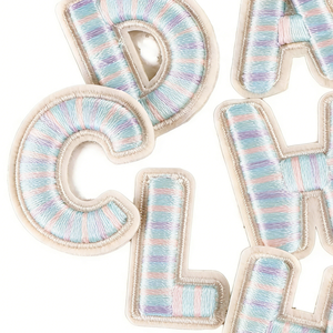 Custom Embroidered Alphabet Letter Patch Iron-on Fabric Badge Pastel Striped Initial Applique for <b>Hats</b> Clothes Bags - Product Image 4