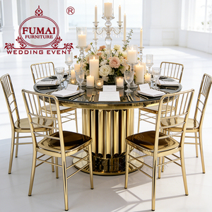 Commercial Glass <b>Top</b> Stainless Steel <b>Wedding</b> Table and Chairs for Events - Product Image 2