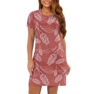 Tùy chỉnh thực hiện thời trang Hawaii của phụ nữ ngắn tay áo Midi váy thoáng khí có thể giặt gừng gốc cây Sản phẩm in để đặt hàng - Product Image 2