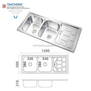Évier de cuisine en acier inoxydable à double bac de 48 x 20 pouces avec égouttoir intégré sans robinet, deux trous - Product Image 2