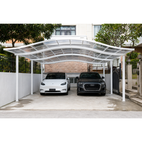 Abri de voiture moderne de luxe pour l'extérieur, résistant au vent et à la neige, avec toit arqué en PC et aluminium, auvent de garage