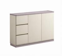 Lemari Sepatu Modern 3 Pintu 3 Laci Rak Penyimpanan & Pajangan Warna Beige Abu-abu Dua Nada Ramah Lingkungan Hemat Tempat Perabot Rumah Tangga