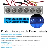 Panel Saklar Tombol Tekan Logam 6 Gang 12V-24V, Papan Saklar Tombol Tekan Stainless Steel dengan LED Cincin untuk Mobil Kapal RV
