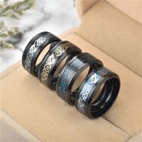 Bague pour homme Inspire Black Classic Cluster en acier inoxydable avec motif de dragon