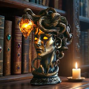 Statue de Buste de Méduse avec Lumières LED, Monstre Mythique, Ornement en Résine Gothique, Décoration et Accessoires Amusants pour Halloween - Product Image 1