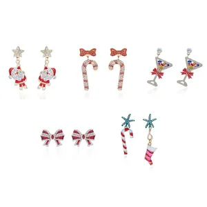 Orecchini Pendenti CUMAI Natalizi Colorati con Fiocco di Babbo Natale e Strass, Placcati in Oro, con Stella e Bastoncino di Zucchero, Gioielli Natalizi da Donna - Product Image 6