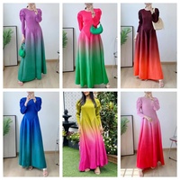Miyake été décontracté mode Maxi dégradé couleur col rond plissé grande taille lâche femmes longues robes