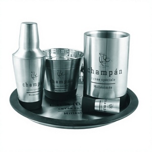Stainless Steel <b>Bar</b> ware Set Metal Cocktail Shaker Peg Measure & Ice Bucket with Printed Design for Wine Cooler - Product Image 1