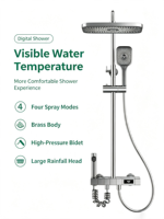 Système de robinetterie de bain thermostatique intelligent à affichage LED moderne, touches de piano, jet de pluie doux
