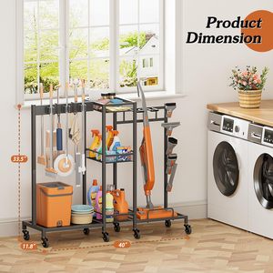 Portascopa con Organizzatore <span class=keywords><strong>per</strong></span> Prodotti <span class=keywords><strong>per</strong></span> la Pulizia, Armadio Portascopa con Cesto Portaoggetti, Carrello <span class=keywords><strong>per</strong></span> Pulizie - Product Image 2