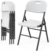 Chaise pliante blanche moderne et portable en HDPE empilable avec cadre en acier résine bois métal pour le jardin ou la salle à manger
