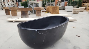 Baignoires ovales modernes de luxe sur mesure en marbre noir Marquina exclusif, autoportantes, pour salle de bain et appartement - Product Image 5