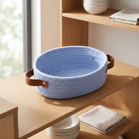 Petit panier tissé KUYUE, mini panier de rangement en corde de coton bleu, panier décoratif ovale pour jouets, chiens et chats