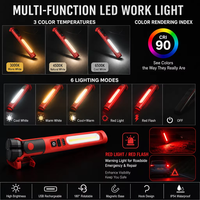Lampe de travail LED magnétique rechargeable pour dessous de capot 10W 1100LM pour mécanicien et réparation automobile, 3 couleurs réglables, avec crochet et clip, IP64