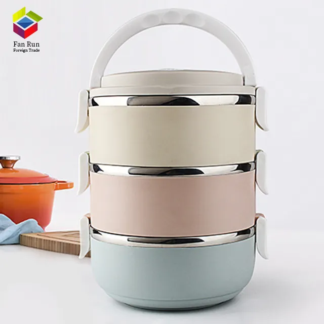 Round double layer insulated stainless steel food warmer storage thermal lunch boxes