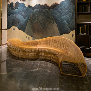 Banc en treillis métallique géométrique Y703A, sculpture extérieure publique moderne en <span class=keywords><strong>fil</strong></span> métallique creux, siège minimaliste, mobilier architectural - Product Image 5
