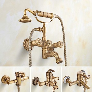 Grifo de bañera antiguo de latón Juego de ducha simple incorporado Cabezal de ducha de mano Grifo de agua fría y caliente - Product Image 5
