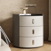 Meuble de chambre à coucher moderne haut de gamme 2025 en bois massif simple, nouvelle table de chevet en cuir de selle, armoire à trois tiroirs, Internet