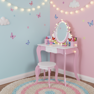 Set Moderno <span class=keywords><strong>per</strong></span> Bambini con Tavolo da Trucco e Sgabello, Design con <span class=keywords><strong>Specchio</strong></span>, in Legno Massello e MDF con Cassetto Portaoggetti - Product Image 6
