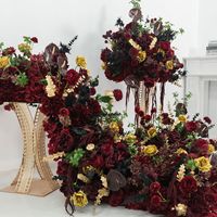 Dekorasi Pernikahan Bernuansa Gelap, Latar Belakang Lengkung Bunga Buatan Klasik Sutra Merah Burgundy Emas, Penyewaan untuk Acara