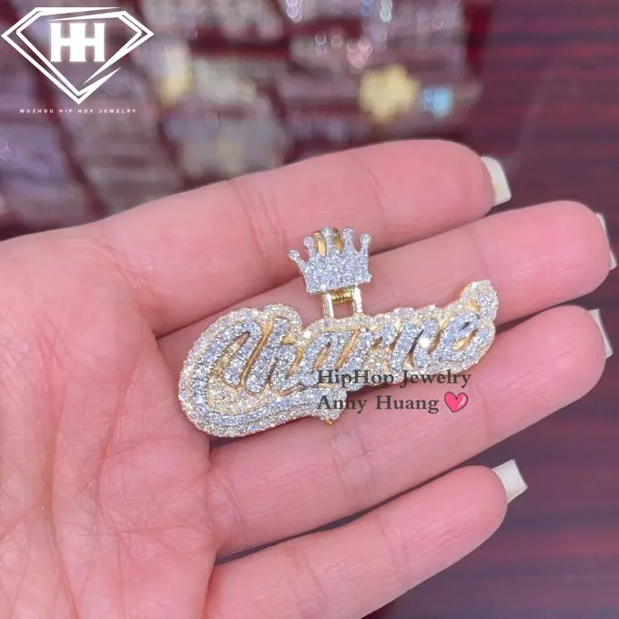 Rapper Jewelry Mens 925 Sterling Silver Moissanite Diamond Pendant Rose Gold Two Tones Heart Clasp Custom Name Letter Pendant