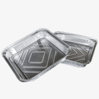 Barquette carrée jetable en aluminium de 9 x 9 pouces, profondeur de 1,5 pouce, 1500 ml, avec couvercle en carton, plateau en étain robuste, récipient à emporter SQ9-S