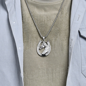 Collar con forma de herradura estilo yunnique, colgante de cabeza de caballo de estilo hip-hop único y de nicho, joyería de colores duraderos, Don - Product Image 3