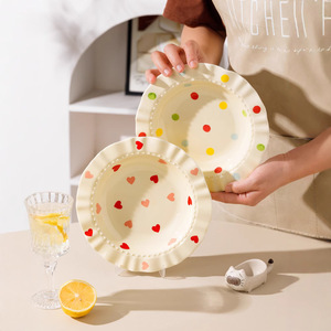 Plato de cerámica con forma de corazón y lunares para postre, ensalada de frutas, pasta, dumplings, plato occidental, uso doméstico, apto para microondas. - Product Image 3