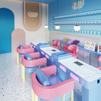 Meubles de salon de beauté de luxe, ensemble de table et de chaise de manucure en bois coloré, table à ongles en cuir à un seul siège de luxe à vendre