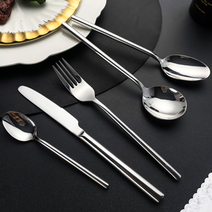 Ensemble de couverts en acier inoxydable 304, manche rond épais, couteau à steak, fourchette, cuillère, pour restaurant et hôtel - Product Image 1