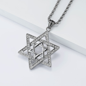 สร้อยคอรูปดาวหกแฉกสไตล์ฮิปฮอป Shan Hai Jewelry ทำจากไทเทเนียมชุบทอง 18K ประดับเพชรเต็มเม็ด จี้รูปดาวเดวิดสไตล์ฮิปฮอป - Product Image 4