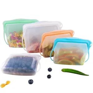 Eco-friendly BPA Free Repeatable 100% Silicone Food Grade Reusable Silicon Ziplock Seal Freezer Food Storage Zip Bags With Print