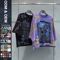 T-shirt unisexe 100% coton surdimensionné, logo personnalisé, impression numérique directe, strass, perles, 270 grammes, style ample hip-hop avec motif