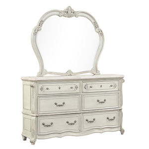 Lit de chambre à coucher élégant bicolore - Lit capitonné avec sculptures ornées, meubles de lit de style campagnard français - Product Image 4