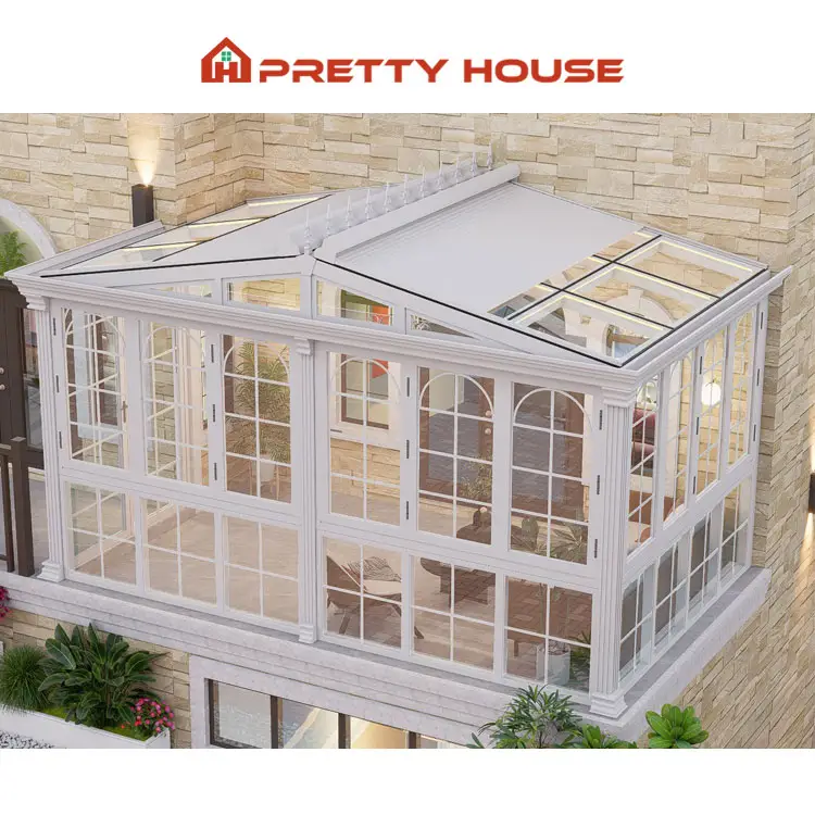 Modern Luxury Design Customized Solarium Conservatory Patio Enclosure Sunroom Mesh Glass Sunroom Triangle Roof