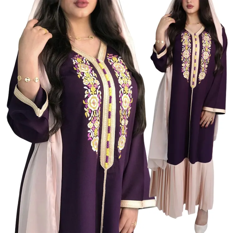 New Muslim Dress Abaya Middle East Arab Dubai Southeast Asia Hot Sale Clothing Embroidered Patchwork Robes Caftan Hijab Scarf