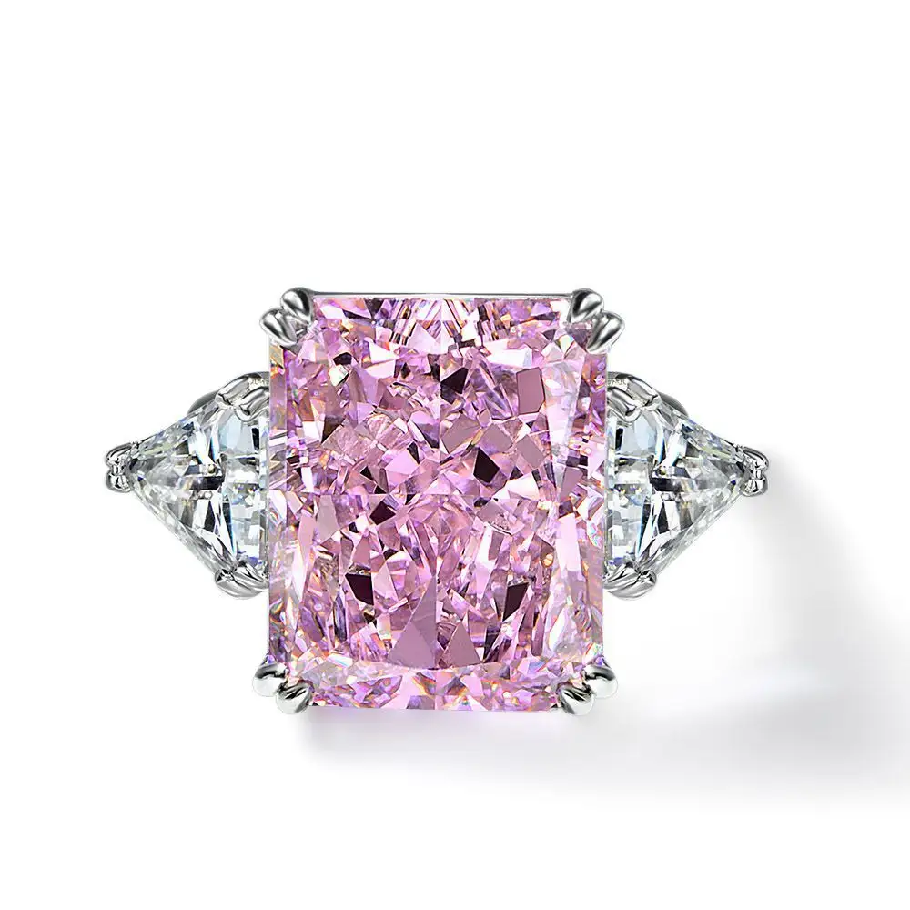Fantasia joias rosa aaaaa cúbica zircônia, anel de noivado para noiva, prata de lei, qualidade superior, anel de casamento