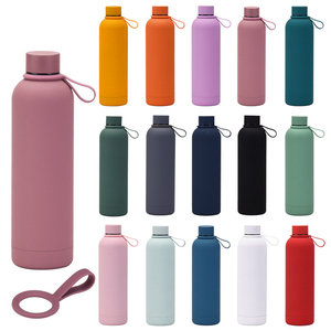Botellas térmicas de doble pared de 350ml, 500ml, 750ml, 1l, termo aislado al vacío de acero inoxidable recubierto de goma con cuerda de silicona - Product Image 1