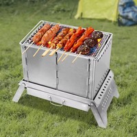 Barbecue portable en acier inoxydable 410, four à bois, four à charbon de bois, coupe-vent, pour camping en extérieur, design pliable