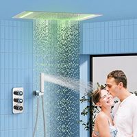Système de douche à effet pluie LED 20x14 pouces avec douchette à main, icônes numériques lumineuses, robinet de douche en laiton et acier inoxydable finition chromée