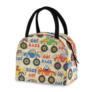 Custom Cool Race Pattern Outdoor Picnic Cooler Lunch Bag Insulated Lunch Bag with Zipper Closure and Handle for Kids School - Product Image 4