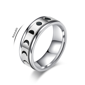 Anillo Giratorio Antiestrés para Mujer, 7mm, Plata, Oro Rosa, Negro, Eclipse Solar Total, Luna, Acero Inoxidable - Product Image 1