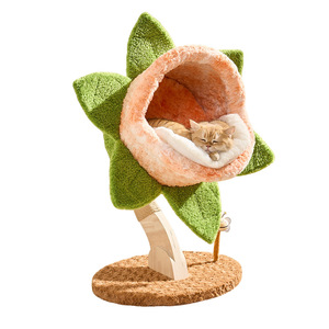 Carnivorous Flower Cat Tree 1 Level Plant Pattern Solid Wood Medium Cat <b>Nest</b> Indoor Space Saving Cat Resting <b>Bed</b> - Product Image 1
