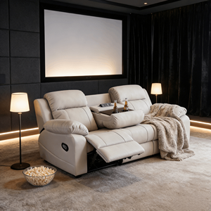 Fauteuil inclinable électrique de salon Cinéma zéro gravité pour canapé en cuir véritable de style européen moderne de luxe, disponible en brun, noir et blanc - Product Image 1