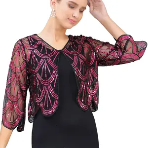 Chaqueta Bolero de Lentejuelas de los Años 20, Manga Corta, Abertura Frontal, Estilo Capa para Cheongsam, Fiesta de Baile - Product Image 4