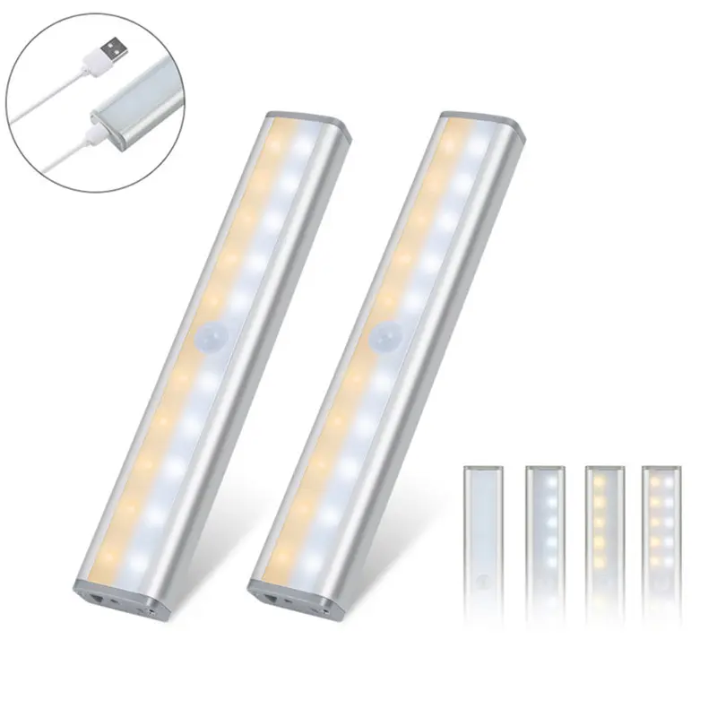 Barra de luz nocturna con Sensor de movimiento, luz LED recargable para armario, cocina, dormitorio, pasillo, baño, 20 LED