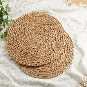 Natural Water Hyacinth Boho Rattan <b>Placemats</b> 12 Inch 13 Inch Woven Braided Wicker <b>Table</b> Mats Rustic Farmhouse Weave <b>for</b> Dining - Product Image 6