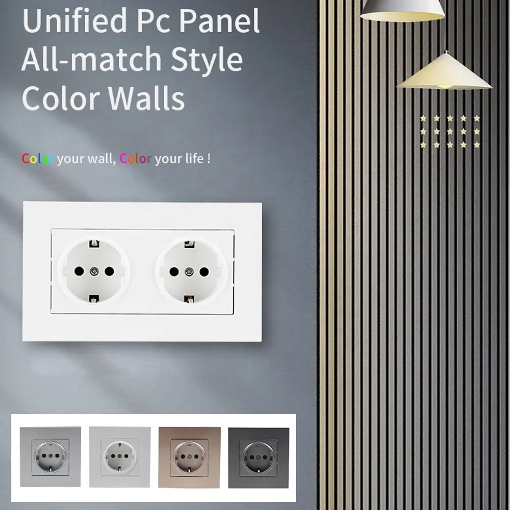 Mezeen-enchufe de pared eléctrico universal, toma de corriente de 16A, 250V, Europeo, alemán, color gris